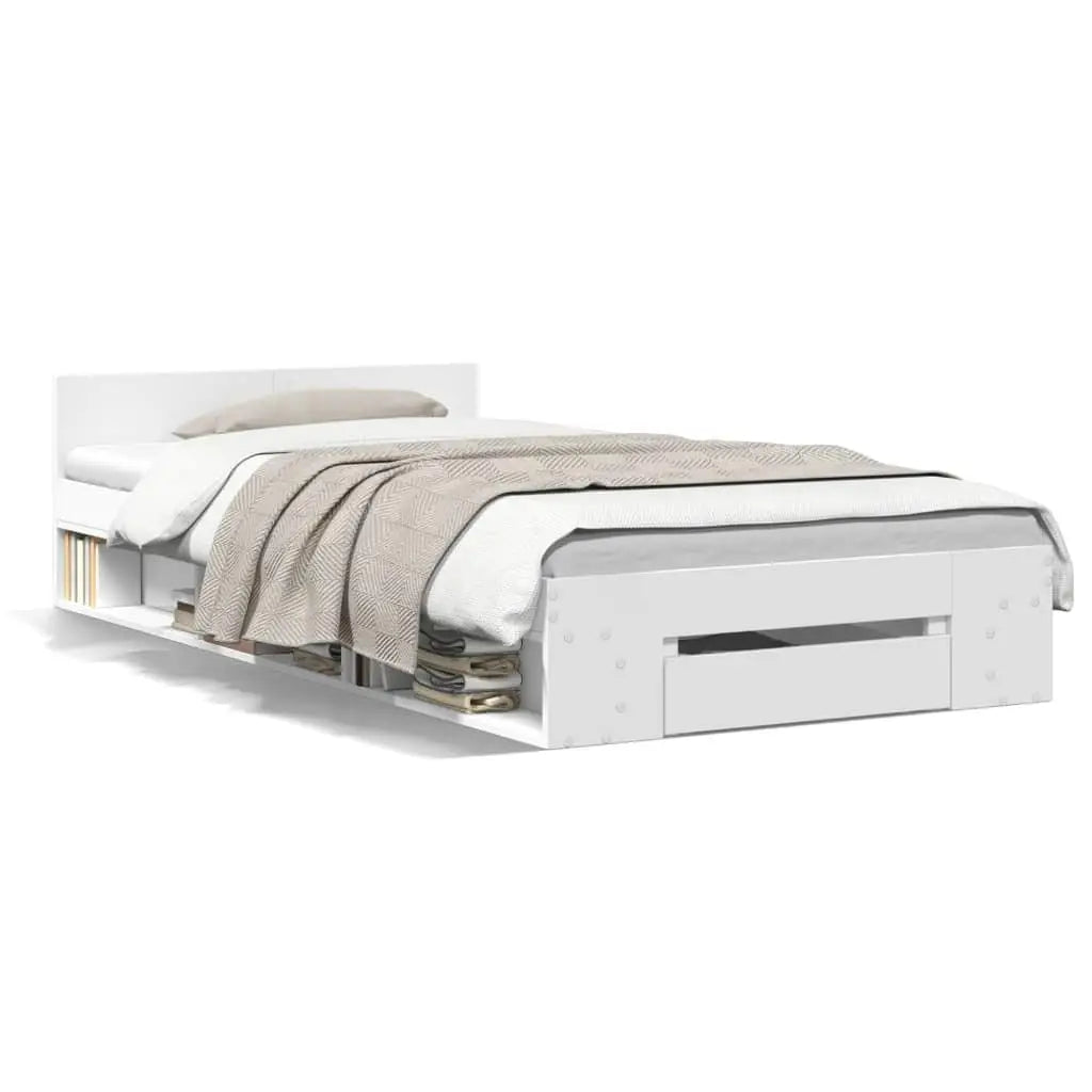 Stylish White Small Single Bed Frame with Convenient Drawer - 75 x 190 cm (Mattress Not Included)