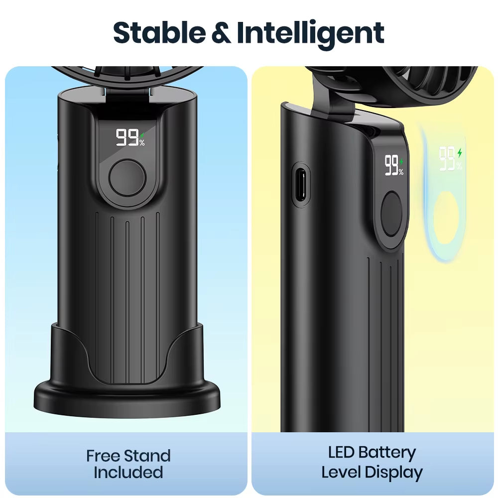 Portable Handheld Fan 5000Mah USB Rechargeable Foldable Fan 3 in 1 Personal Travel Fan with Digital Display Desk Fan