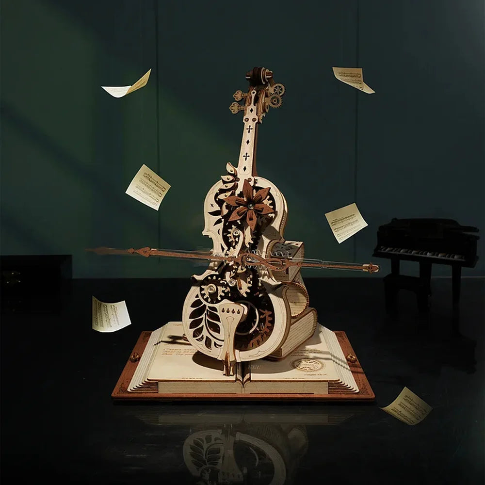 ROKR 3D Wooden Puzzle Magic Cello Mechanical Music Box - Fun & Creative Moveable Toy for Kids and Girls AMK63