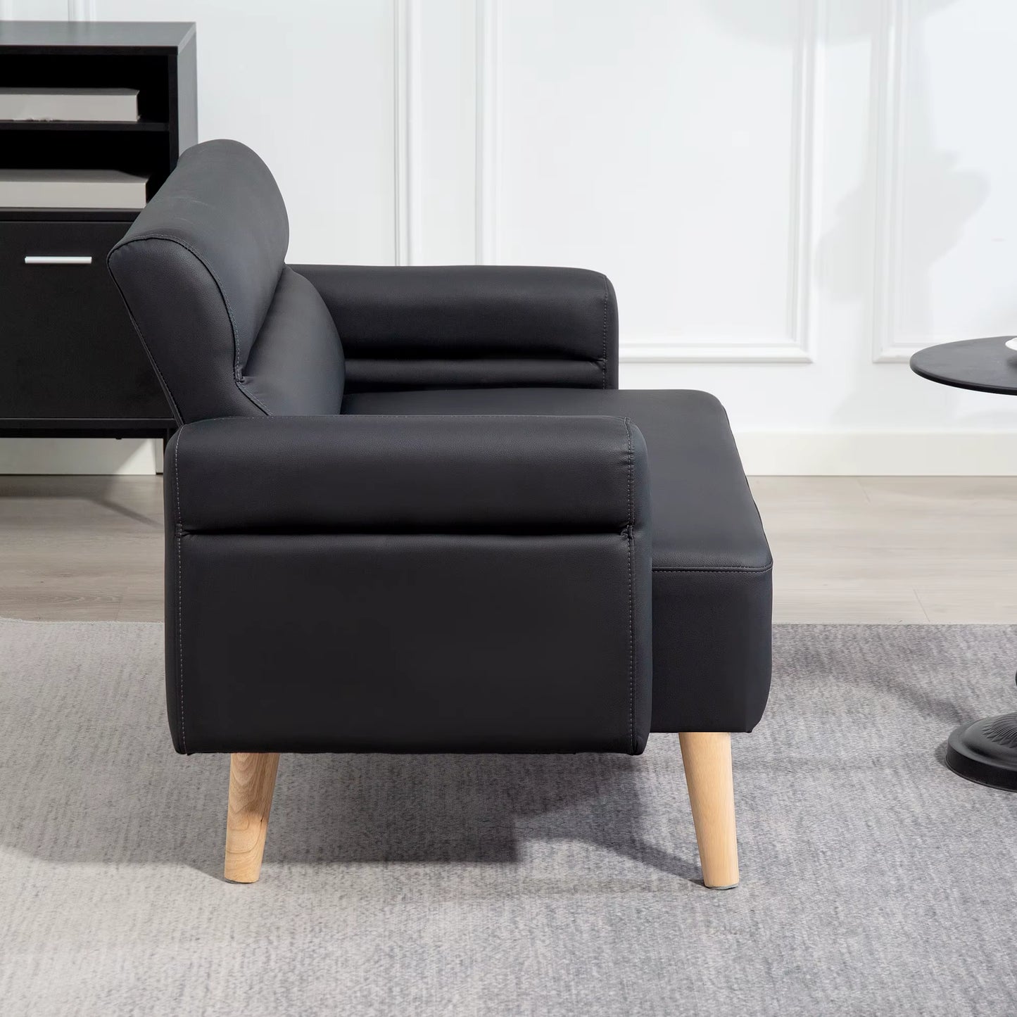 2 Seater Sofa Settee, Modern Faux Leather Couch with Wood Legs