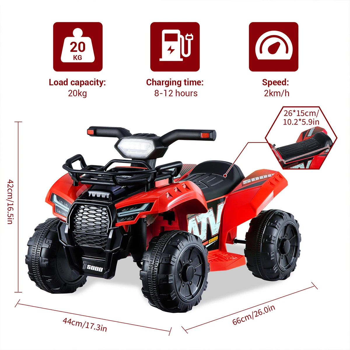 Electric Quad Bike 6V Battery Ride on Car for Kids 18-36 Months