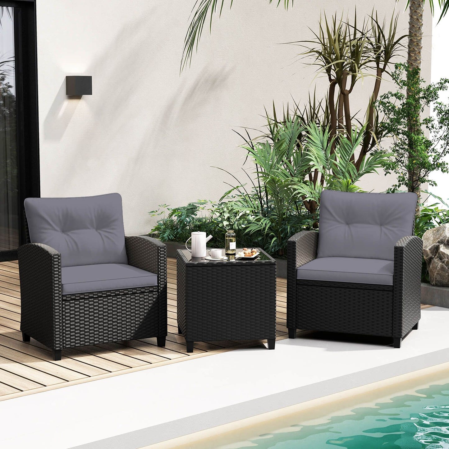 Stylish 3-Piece Rattan Patio Furniture Set with Comfortable Cushions for Ultimate Relaxation
