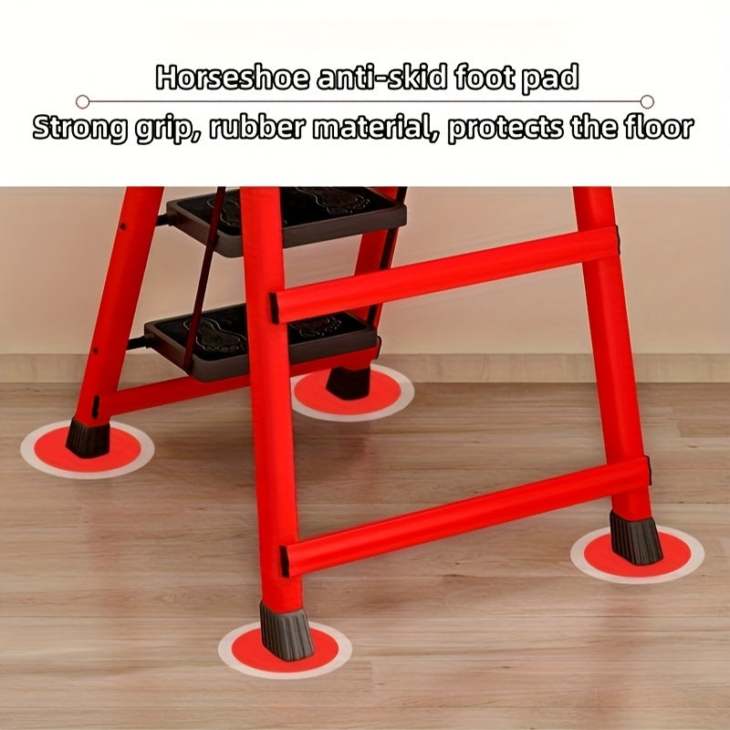 Adjustable Portable Step Stool - Telescopic Folding Aluminium Ladder  Red & Black