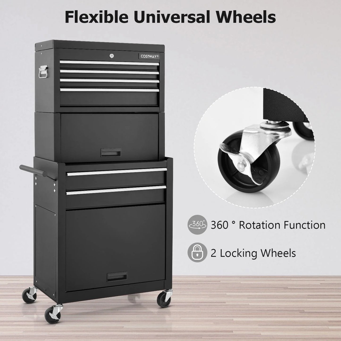 Lockable Tool Storage Cabinet with Handle, Drawers, Wheels and EVA Liner