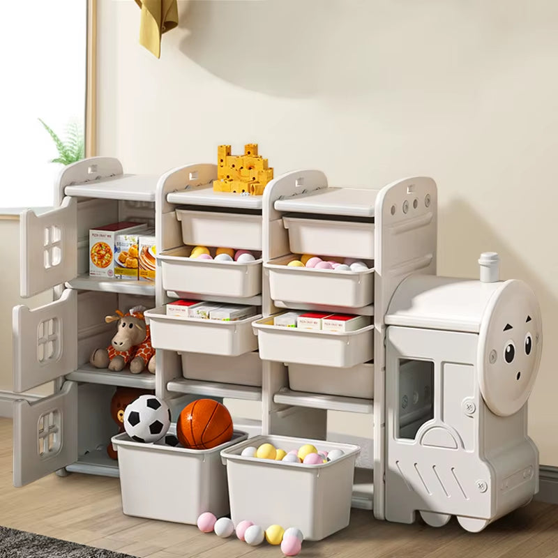 Cute Train Shape Toys Storage Rack for Kids Floor Standing