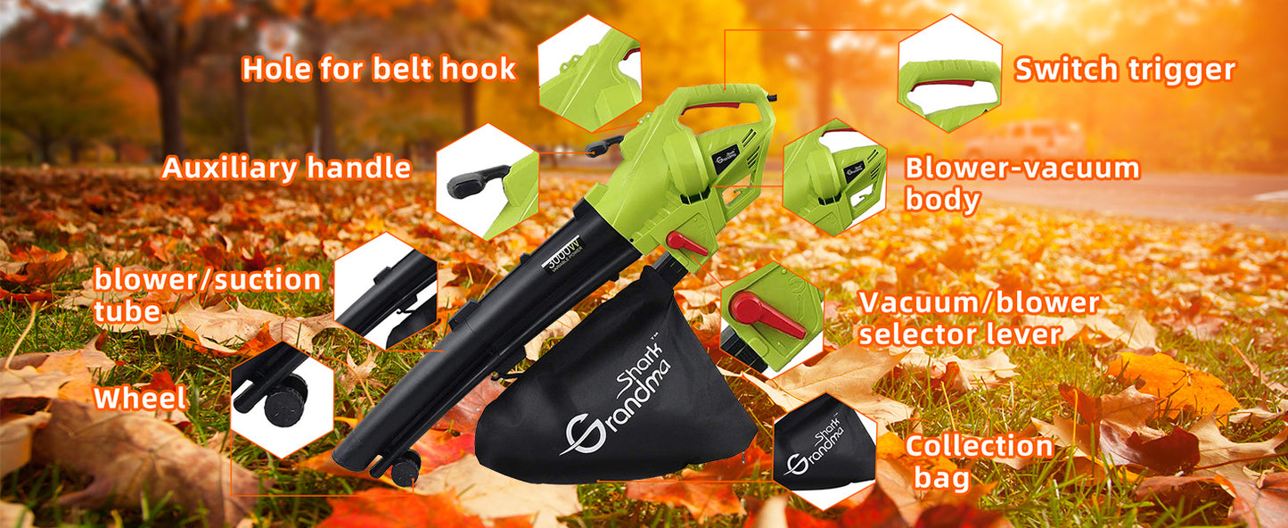 3000W 3 In 1 Leaf Blower, Garden Leaves Vacuum Cleaner