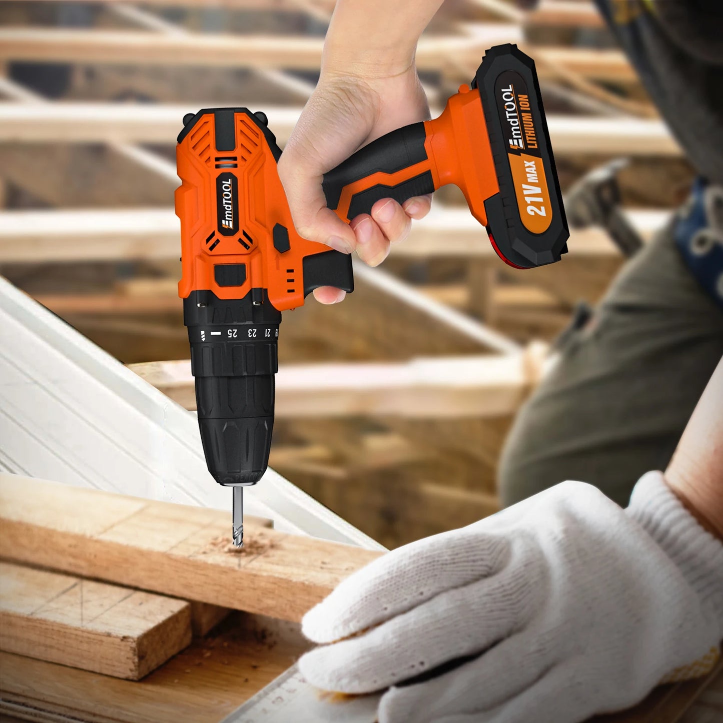 Cordless Drill Driver 21V Battery Drill Set Electric Screwdriver Set, 25+1 Torque Setting, 2 Speed, LED Light for Home