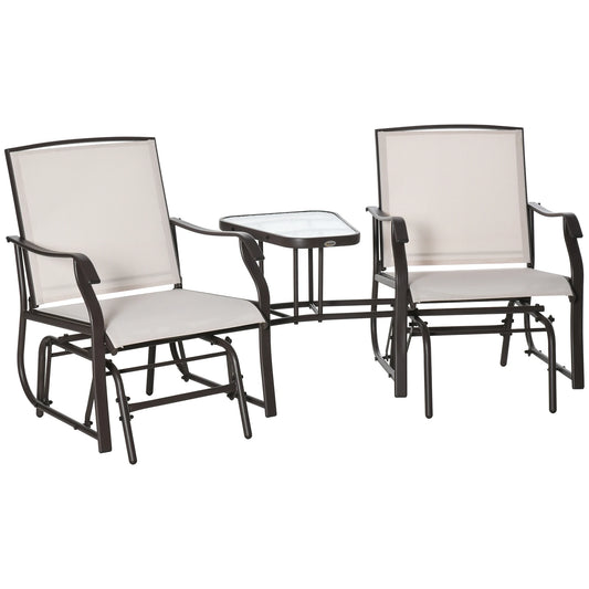 Beige Double Glider Rocking Chairs Loveseat with Garden Table