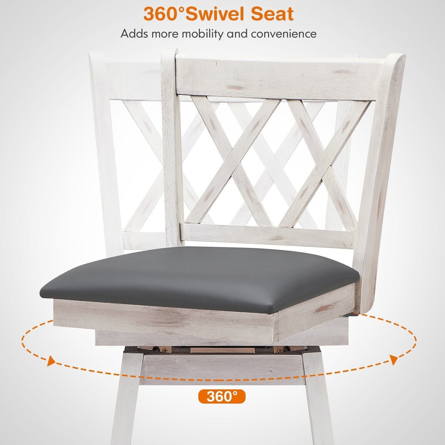 Set of 2 Counter Height Bar Stool with Foot Rest Upholstered Cushion