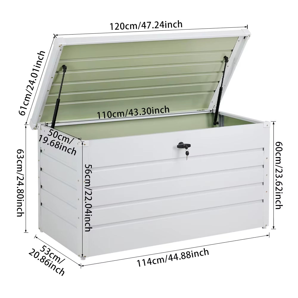 Large Capacity Galvanized Steel Lockable Garden Storage Box, Weatherproof Outdoor Tool Cabinet with Secure Lock
