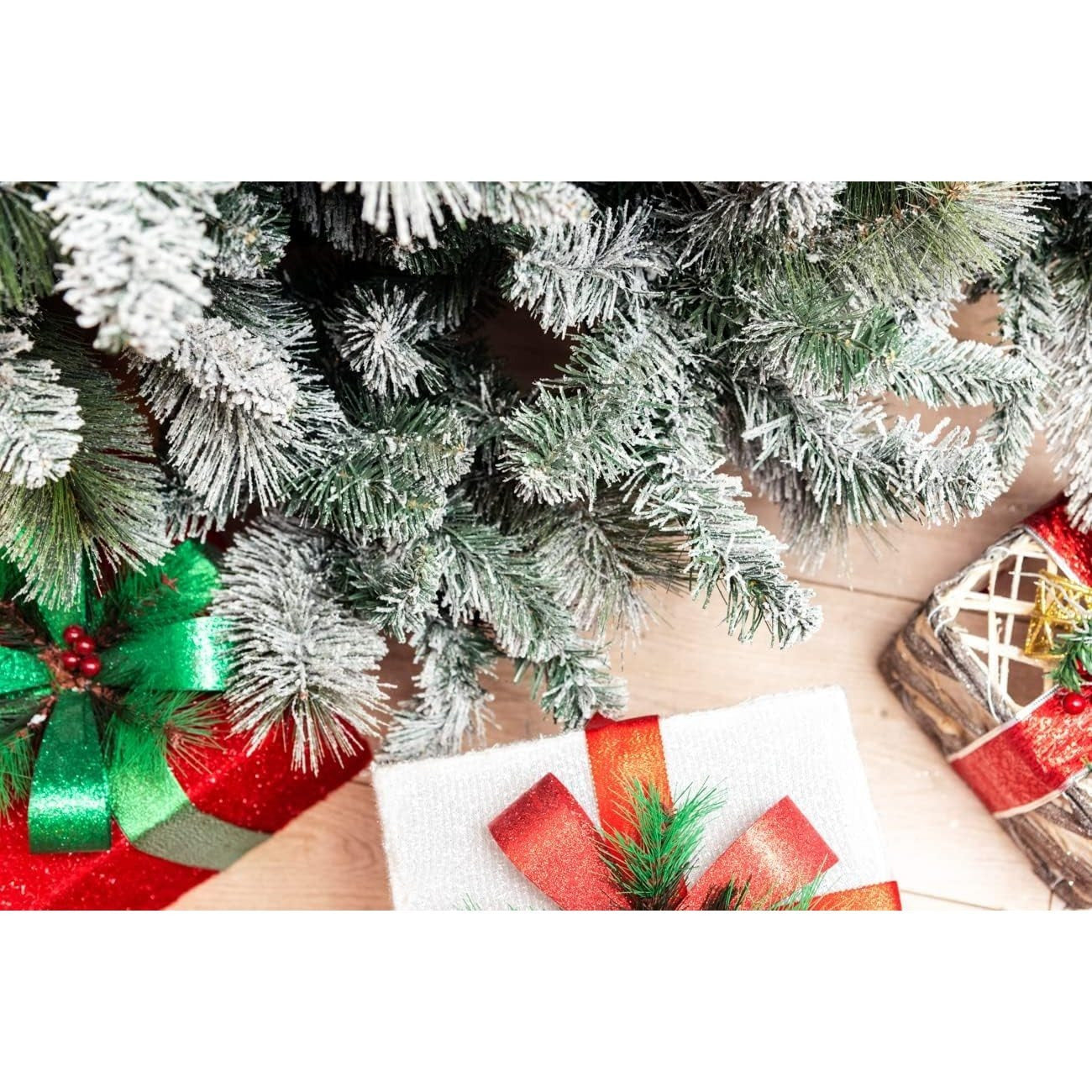 4FT-8FT Christmas Tree Green Artificial Plain Frosted Snowy Boulder Pine Helsinki Fir Tips Bushy Holiday Elegant Home Xmas Festive Decorations