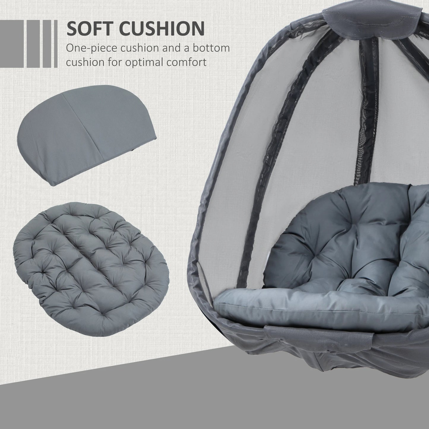 Folding Hanging Egg Chair W/ Cushion and Stand for Indoor Outdoor Grey