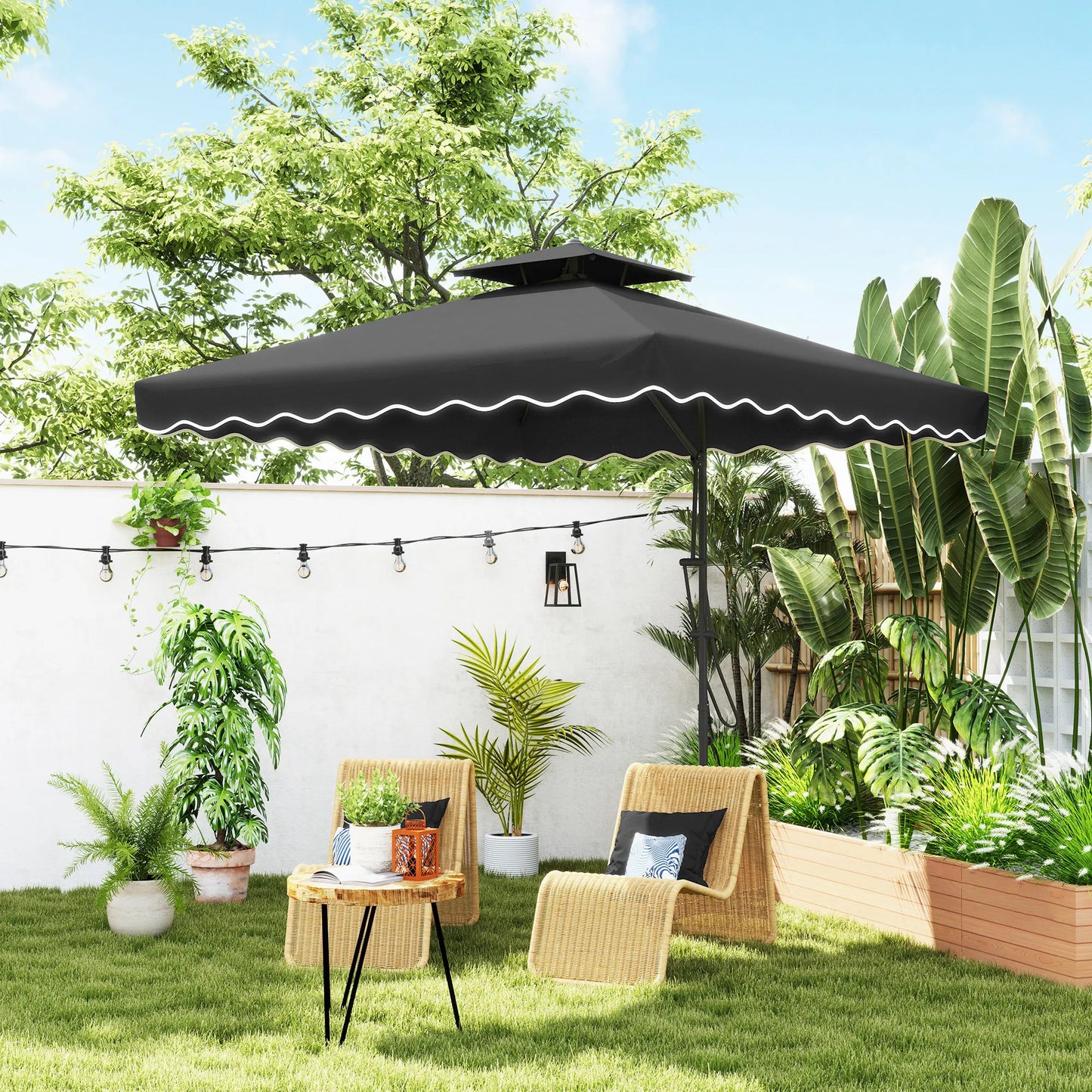 2.5M Cantilever Garden Umbrella with Cross Base in Black
