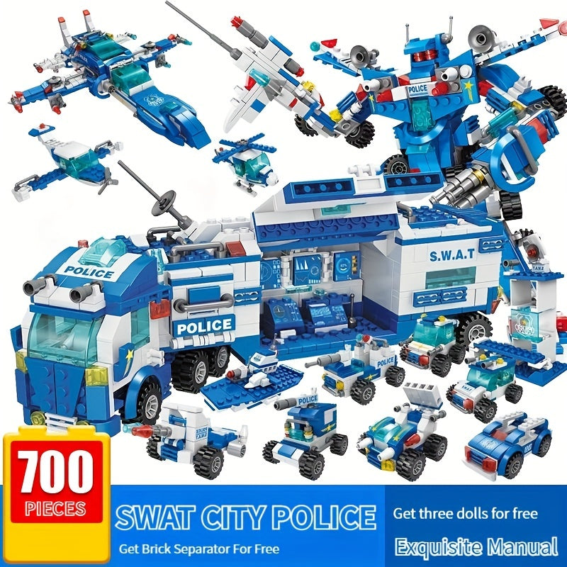 700pcs Department Car Building Blocks, City Patrol Police Toy, Vehicle Truck Action Figures Brick Toys For Children