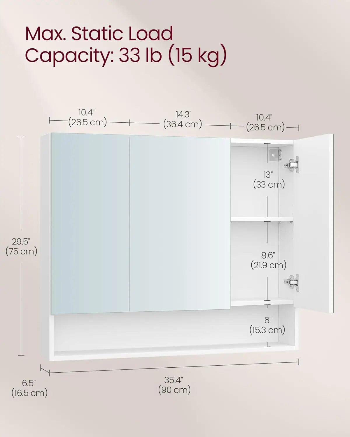 Bathroom Mirror Cabinet, Bathroom Cabinet with Mirror, Wall Mirror Cabinet, Open Compartment, Adjustable Shelves
