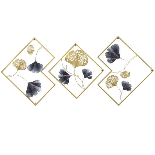 3 Pack Ginkgo Wall Decoration 3D Metal Wall Decor Leaf Wall Background for Living Room Home Office