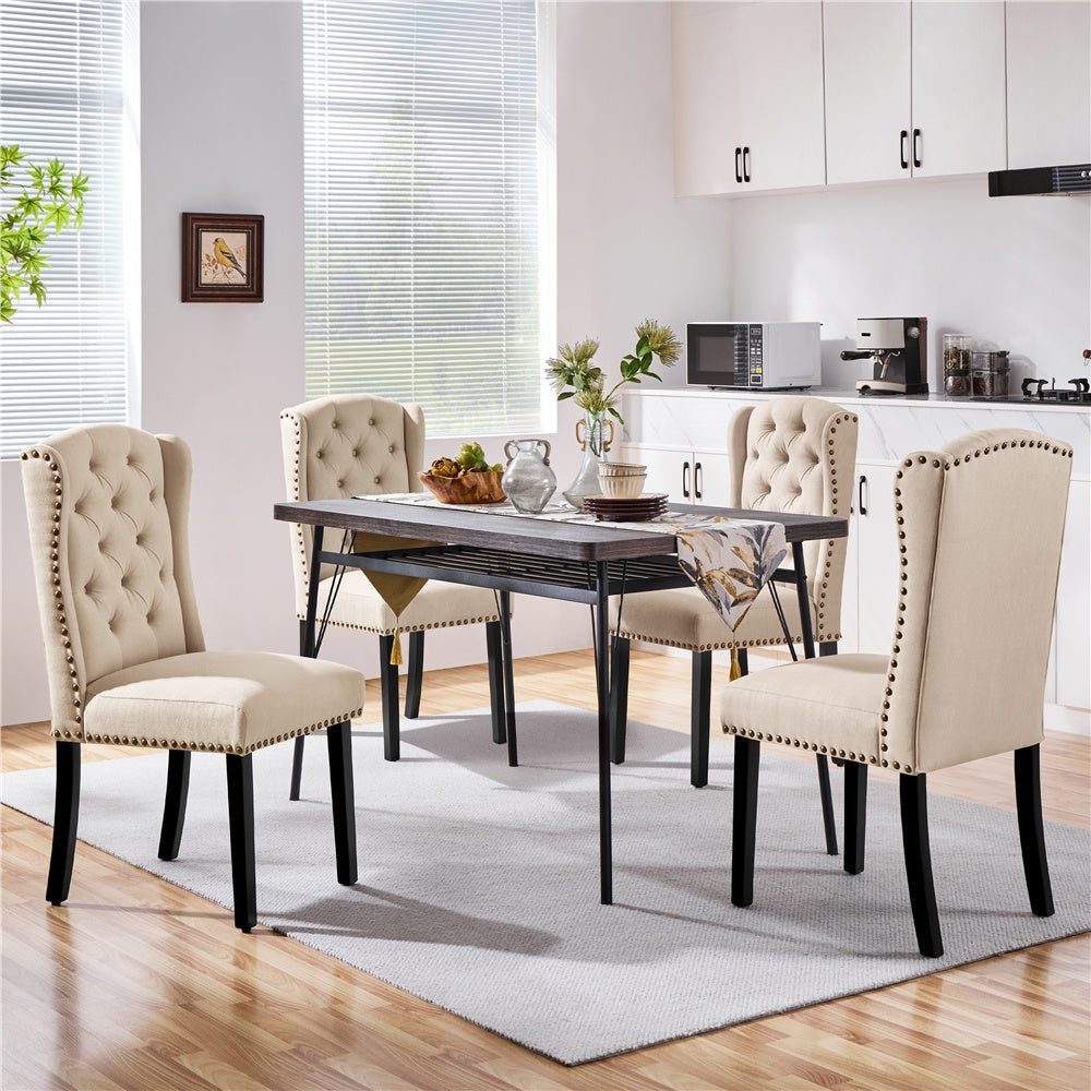 Button Tufted Dining Chairs Upholstered Kitchen Chairs with Solid Legs for Dining Room