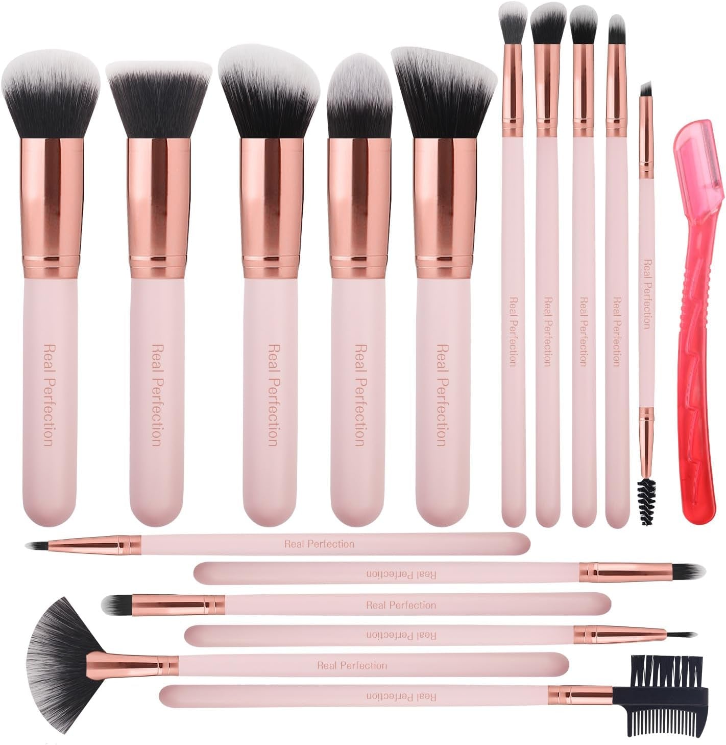 16Pcs Makeup Brushes Set with 1 Eyebrow Razor Premium Synthetic Foundation Blending Face Powder Eye Shadow Concealer Make up Brushes Tool Kit