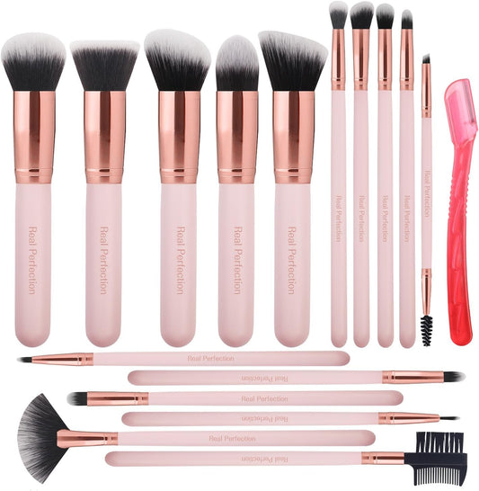 16Pcs Makeup Brushes Set with 1 Eyebrow Razor Premium Synthetic Foundation Blending Face Powder Eye Shadow Concealer Make up Brushes Tool Kit