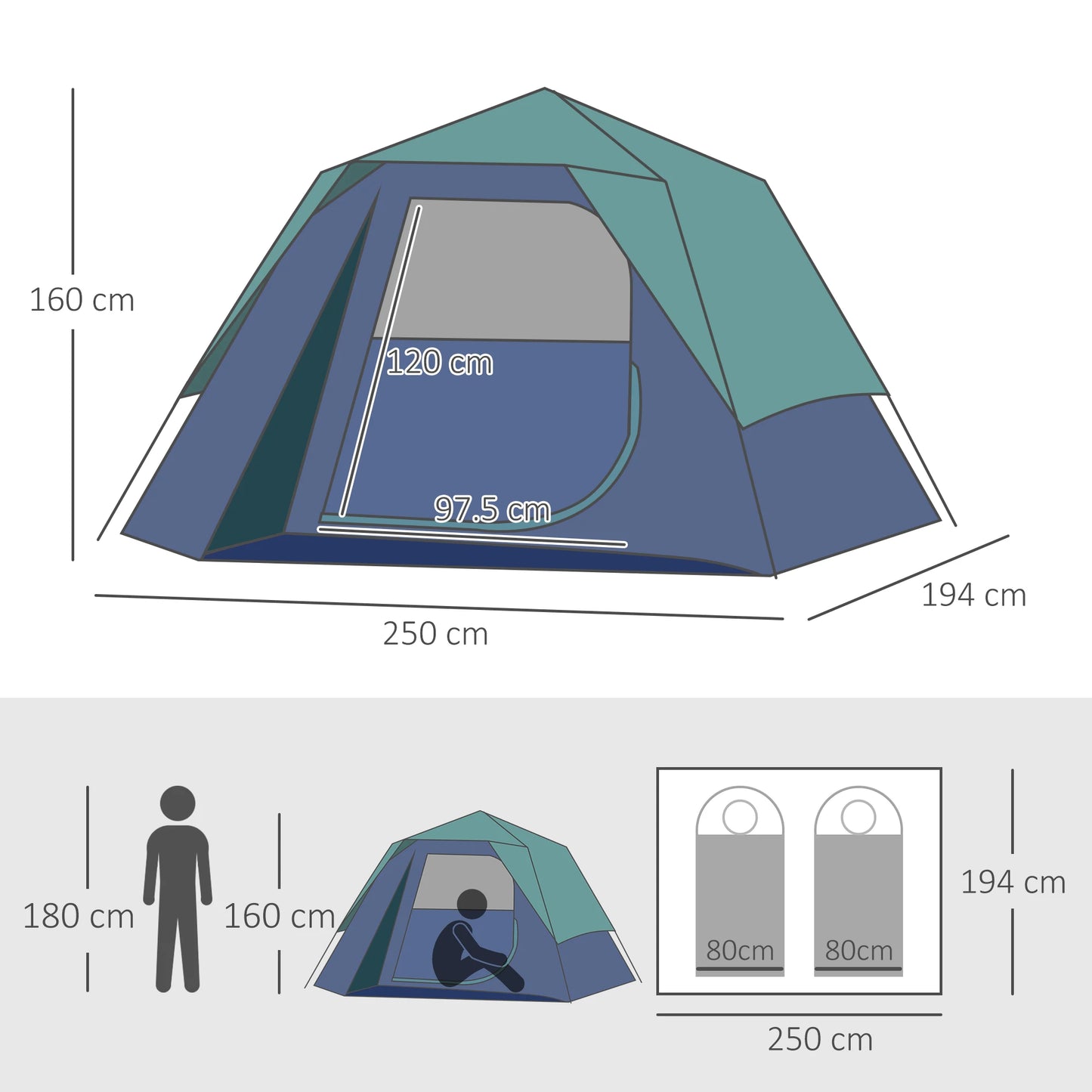 3-4 Person Pop-Up Camping Tent Family Travel Portable Double Layer Olive Green