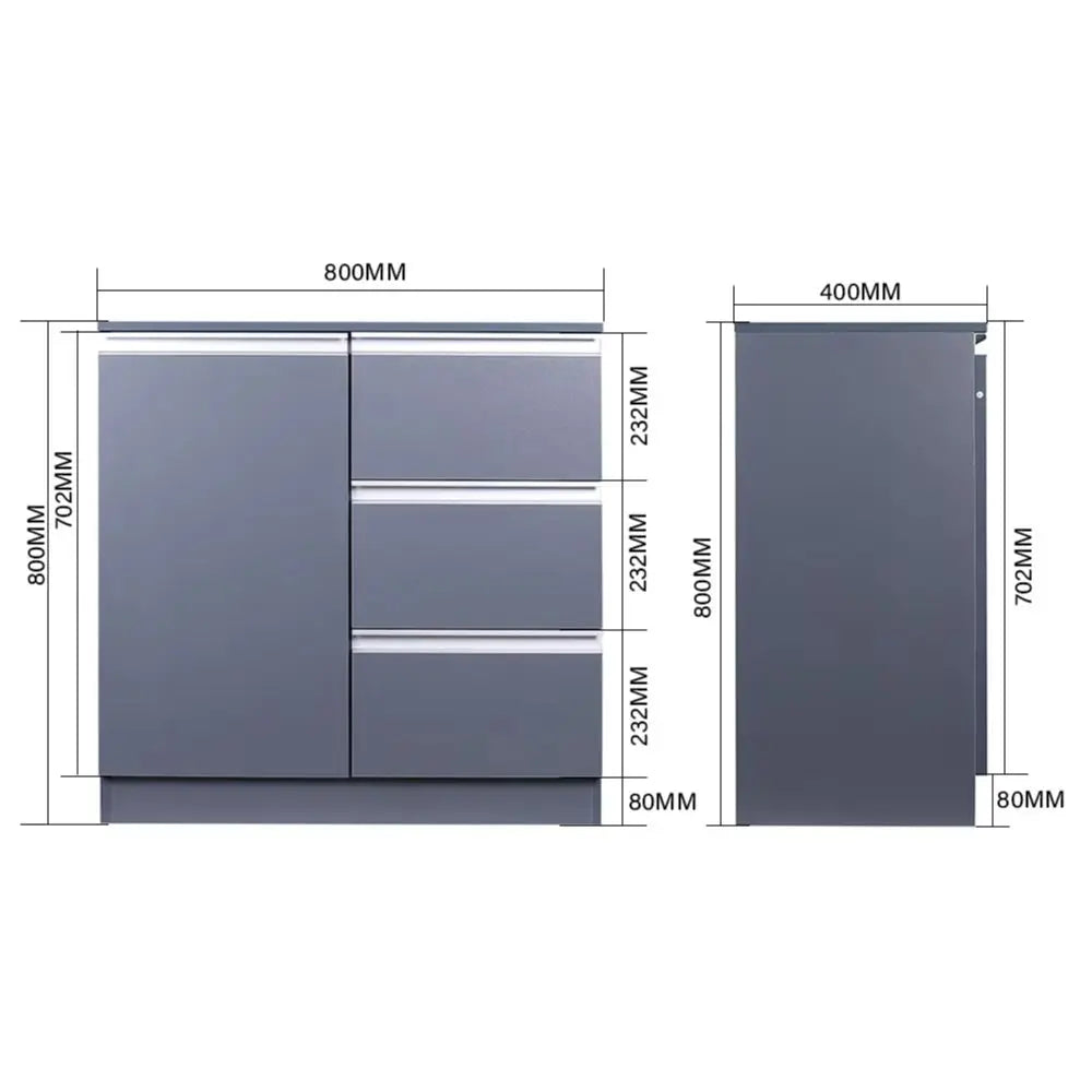 Grey 80Cm Sideboard Cabinet with 3 Drawers for Dining Room Living Room Home Office