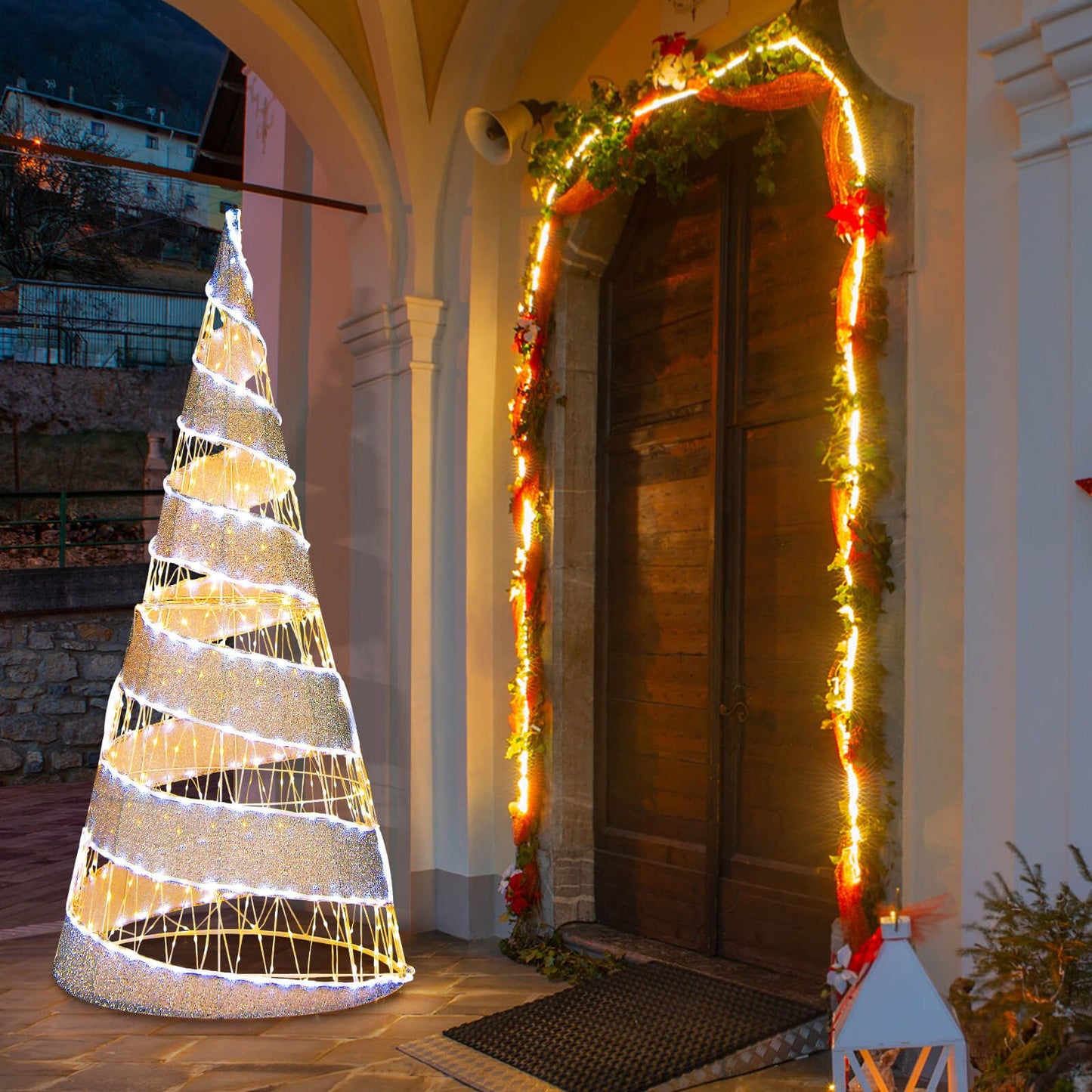 5FT Pre-Lit Christmas Cone Tree with Warm White and White LED Lights