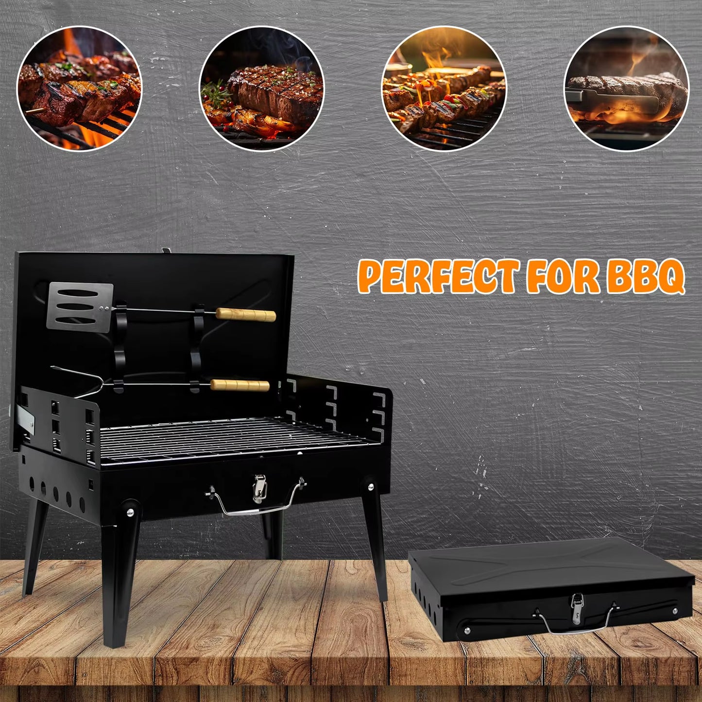 Portable Folding Charcoal Barbecue Grill for Outdoor Garden Camping BBQ with Utensil Tools By