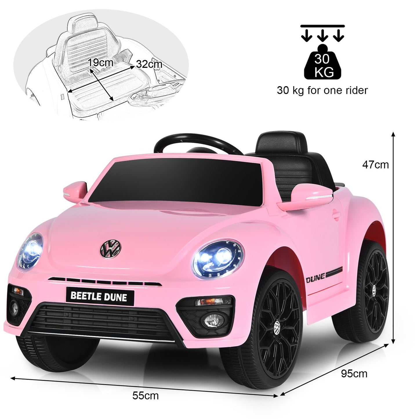 12V Volkswagen Beetle Electric Kids Ride on Car with Remote Control