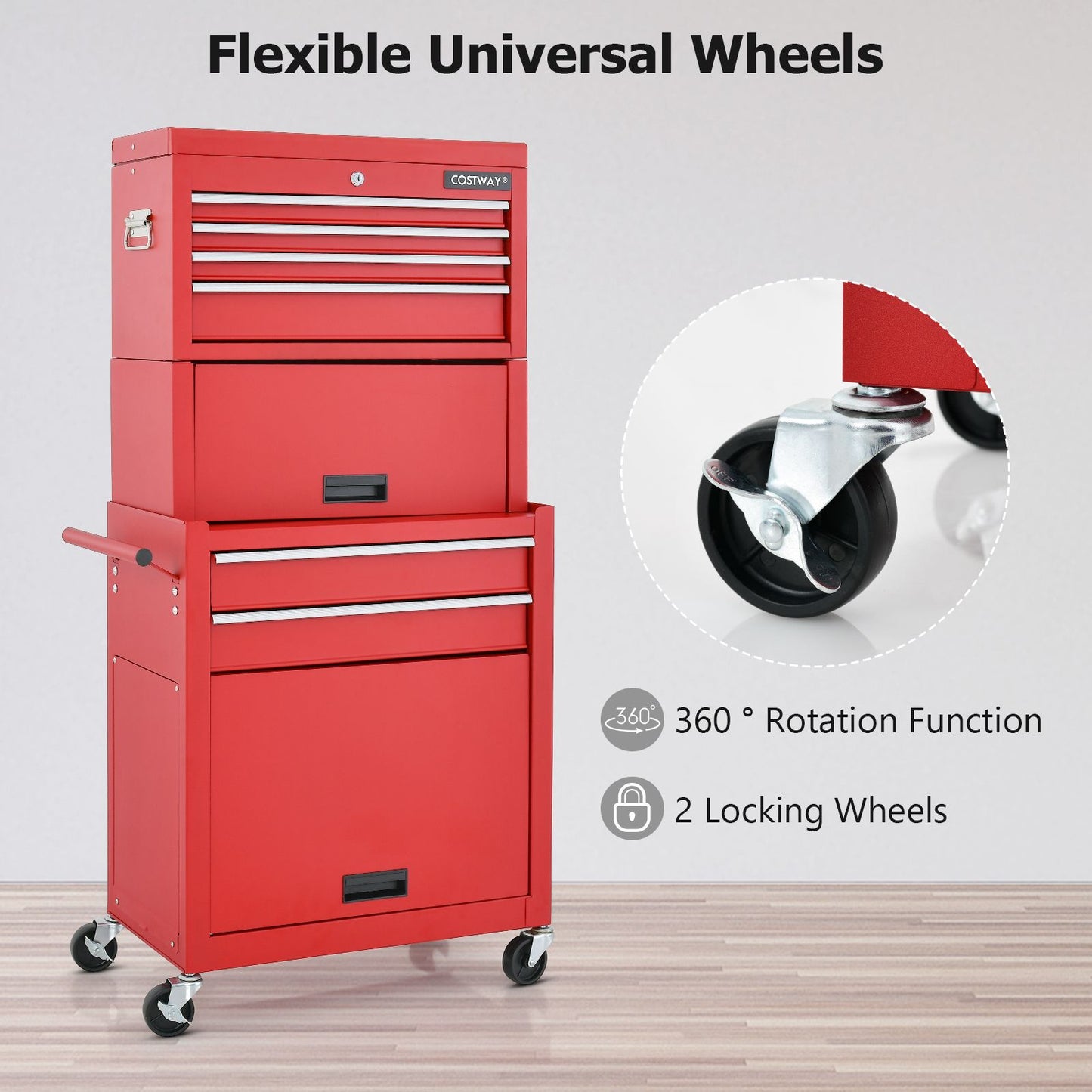 Lockable Tool Storage Cabinet with Handle, Drawers, Wheels and EVA Liner