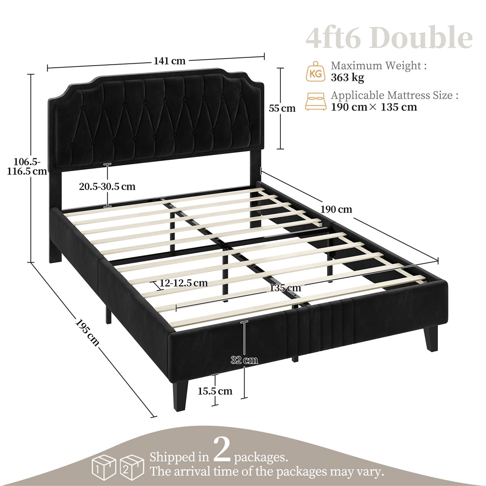 Double/King Bed Frame Upholstered Platform Bed with Adjustable Button Tufted Headboard/Velvet