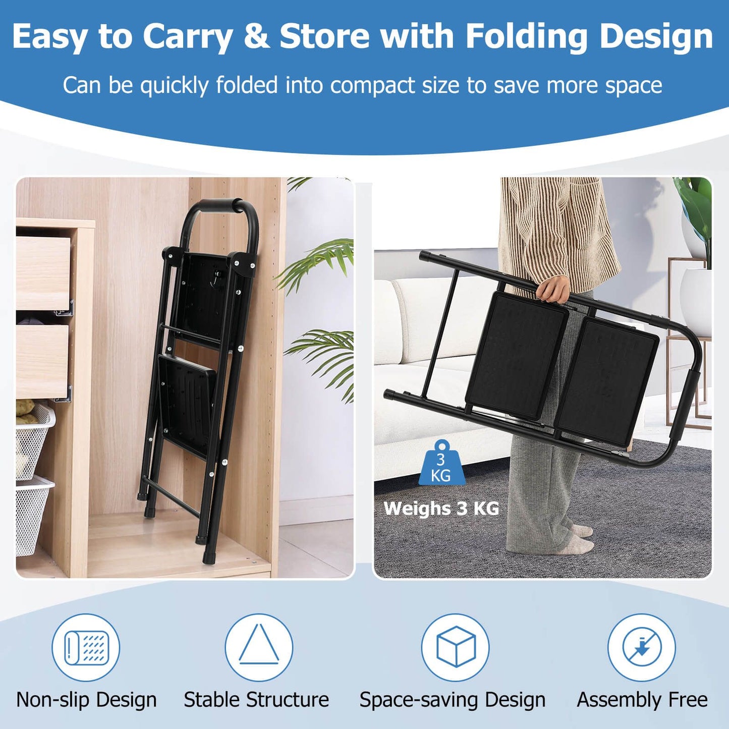 2 Step Folding Ladder with Safe Lock and Hand Grip