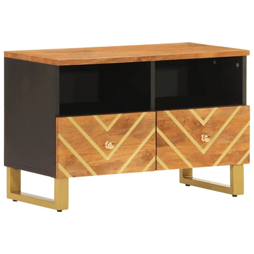 Modern Solid Wood TV Cabinet in Brown & Black - 70X33.5X46 Cm, Durable Mango Design