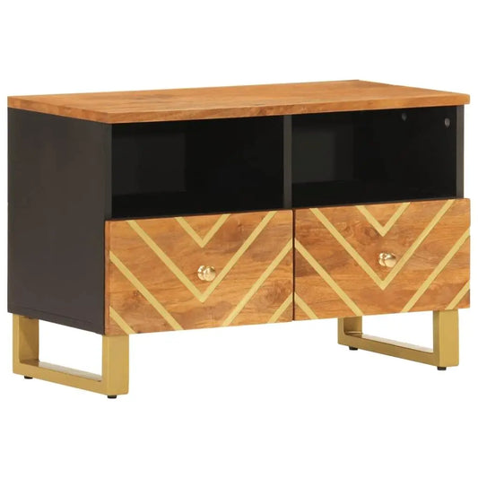 Modern Solid Wood TV Cabinet in Brown & Black - 70X33.5X46 Cm, Durable Mango Design