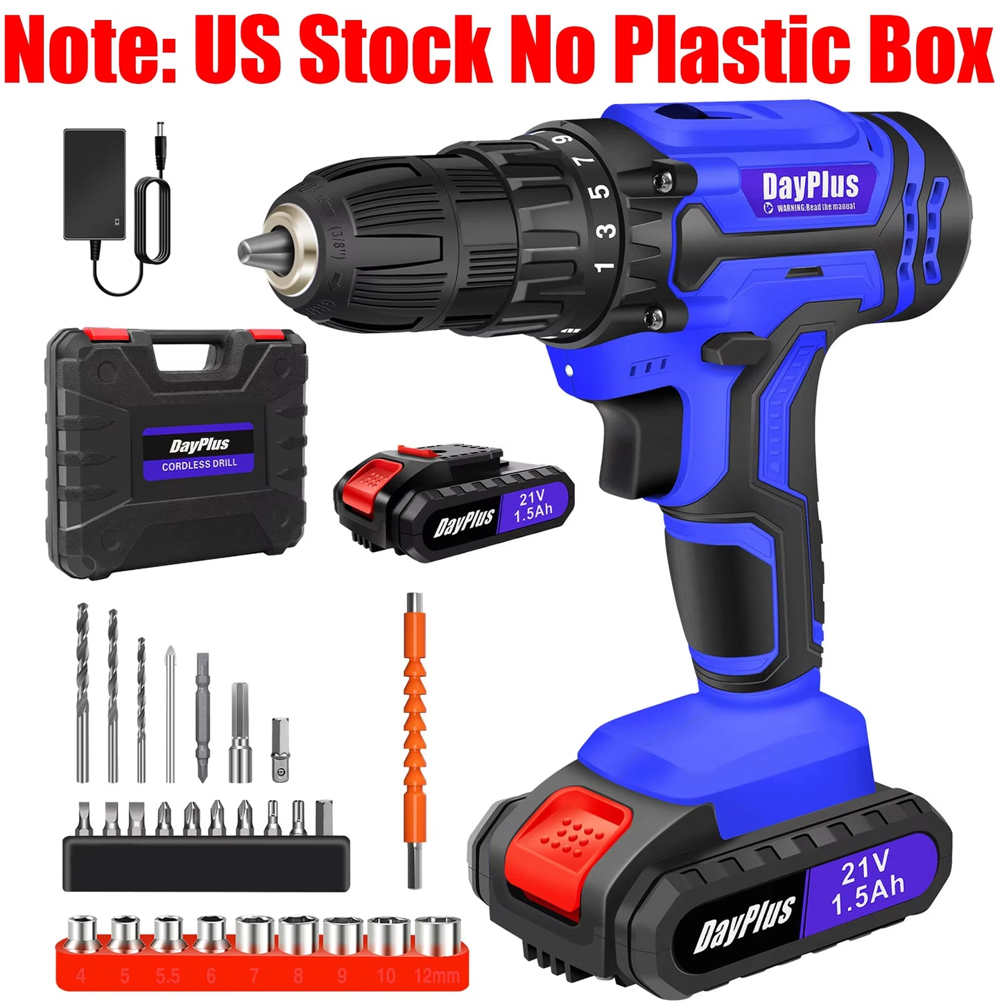 Powerful 21V Cordless Drill Driver - 1400RPM, 45Nm Torque, 2 Speed Settings, 25+1 Torque Levels, Includes 1500mAh Battery & Accessories