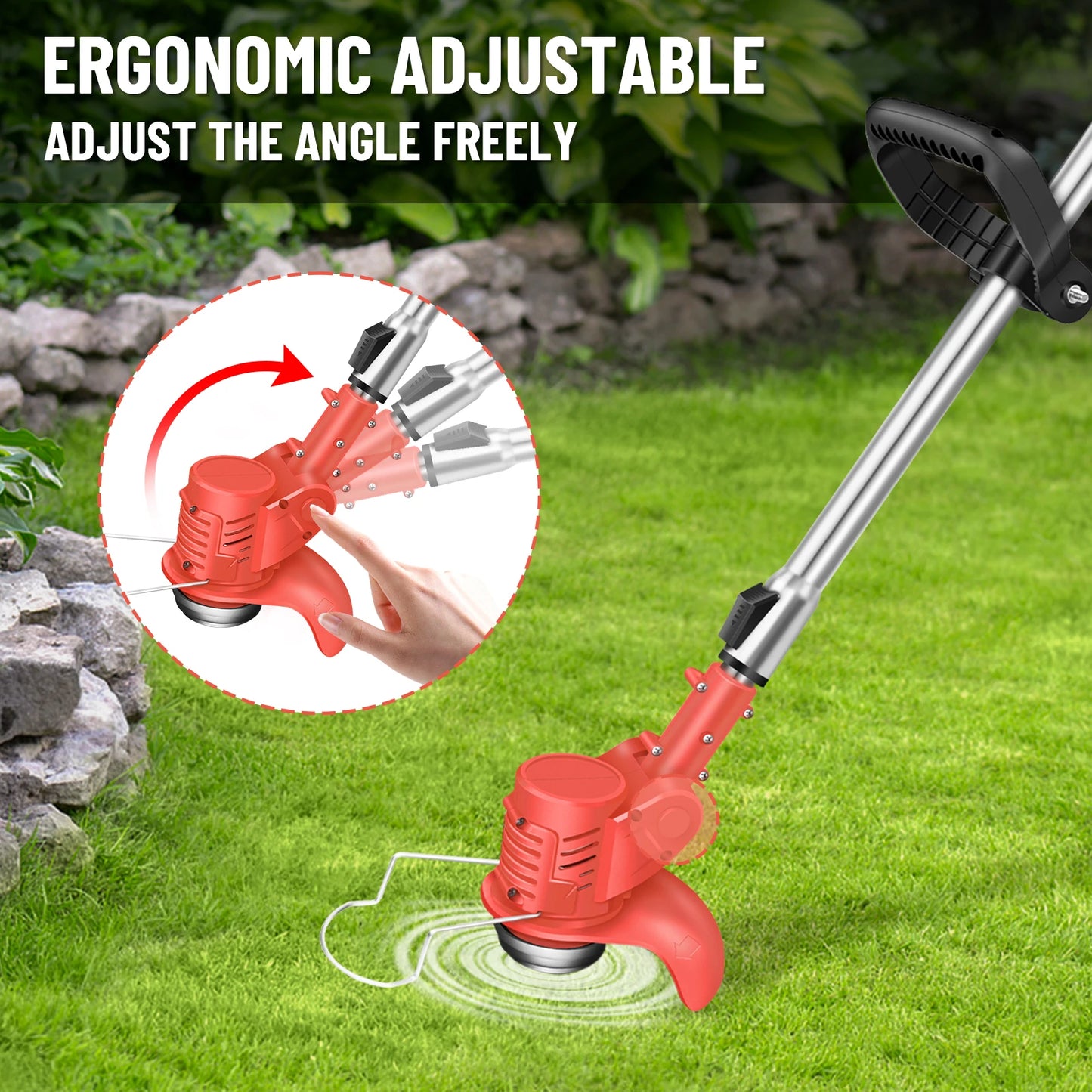 Cordless Electric Lawn Mower and Grass Trimmer - 21V Adjustable Length Cutter with 36000RPM Battery