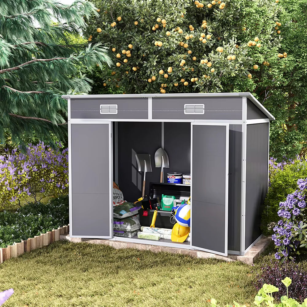 Outdoor Plastic Garden Storage Shed with Lockable Door & Sloped Roof, Rust-Resistant