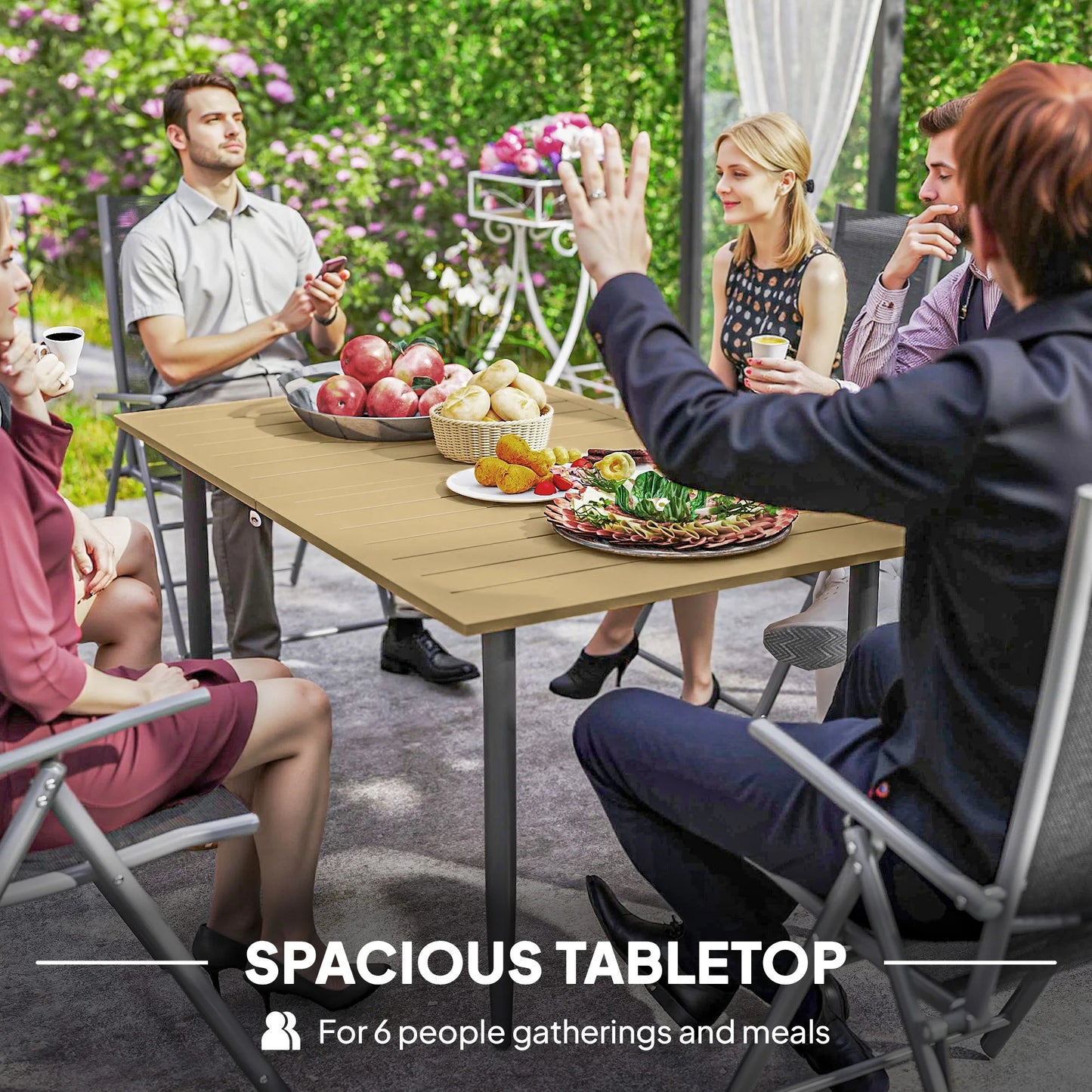 Stylish Brown Garden Dining Table for Six with Convenient Parasol Hole