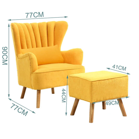 Faux Wool Upholstered Armchair and Footstool for Study and Living Room Makeup Room