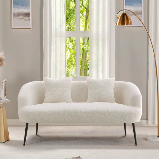 White Teddy Fabric Loveseat with Metal Legs