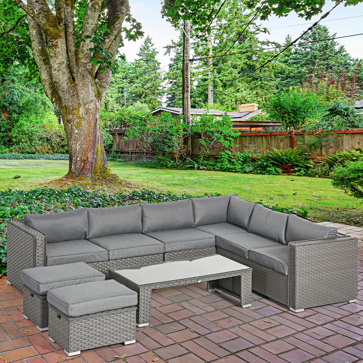 6-Piece PE Rattan Wicker Corner Sofa Set with Coffee Table & Footstool, Grey