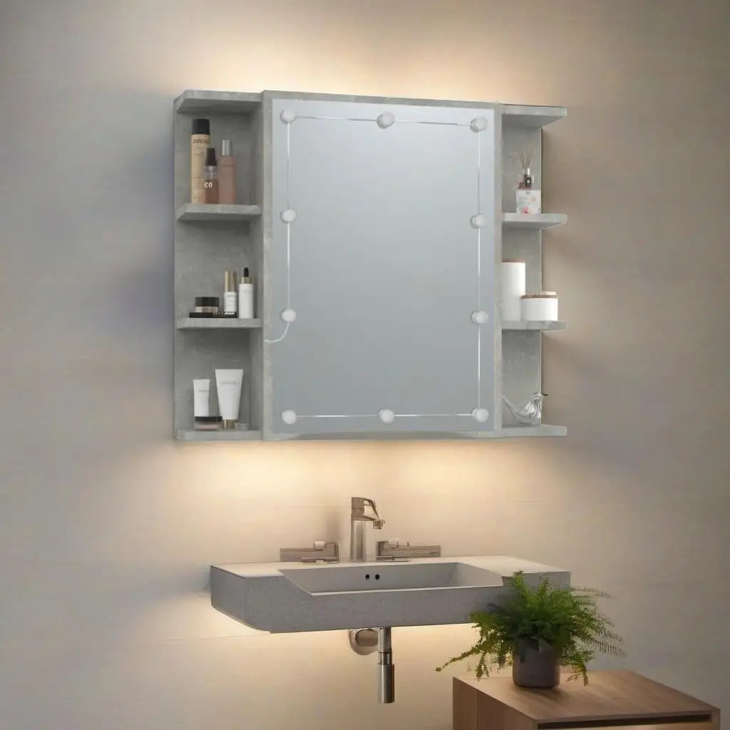 Stylish Concrete Grey LED Mirror Cabinet - 70x16.5x60 cm Perfect for Modern Storage Solutions