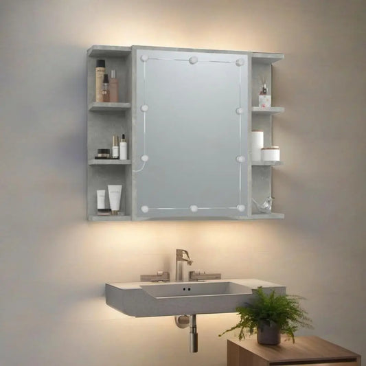 Stylish Concrete Grey LED Mirror Cabinet - 70x16.5x60 cm Perfect for Modern Storage Solutions