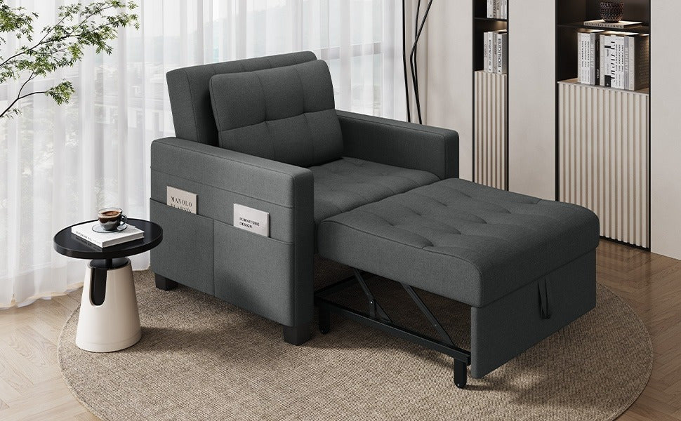 Convertible Sleeper Chair, 3-In-One Chair Bed with Adjustable Backrest and Pillow for Limited Space