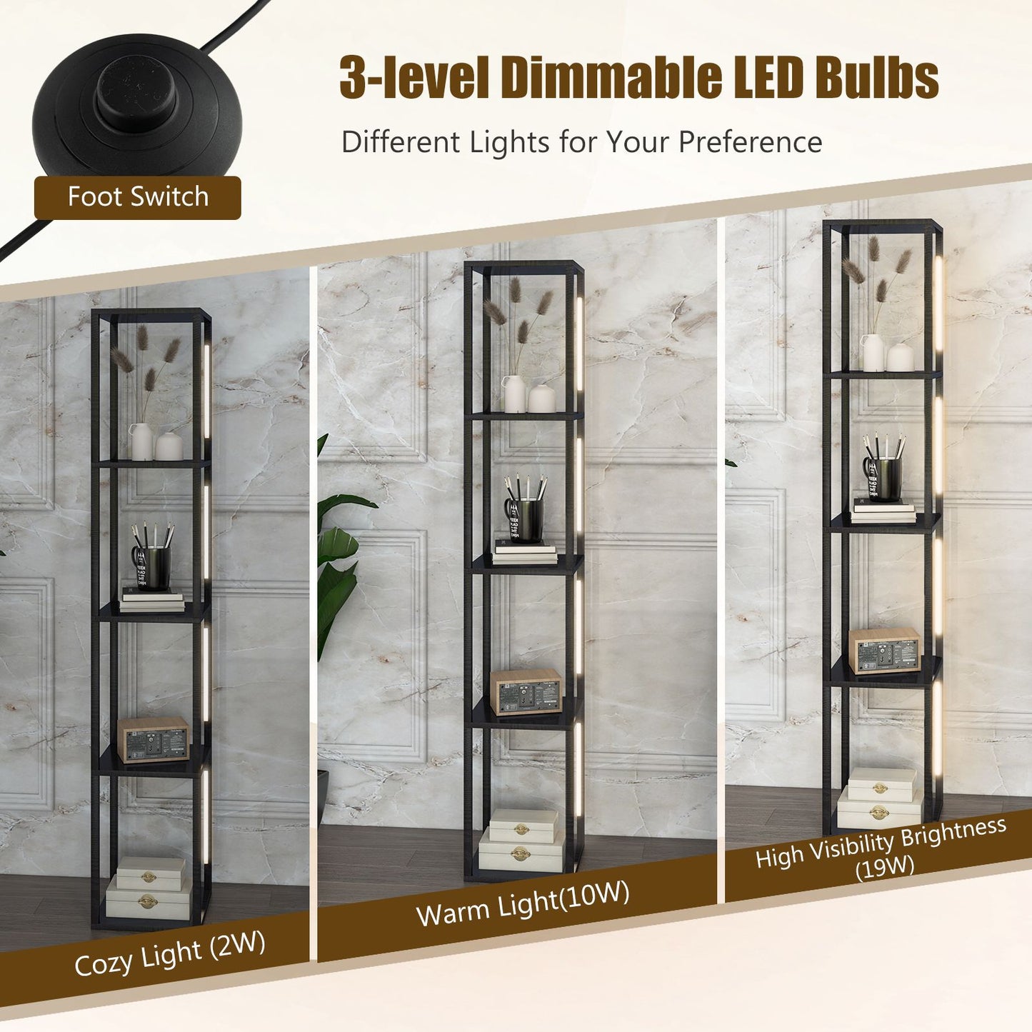Floor Lamp with 3-Level Dimmable LED Bulbs and Rotatable Poles