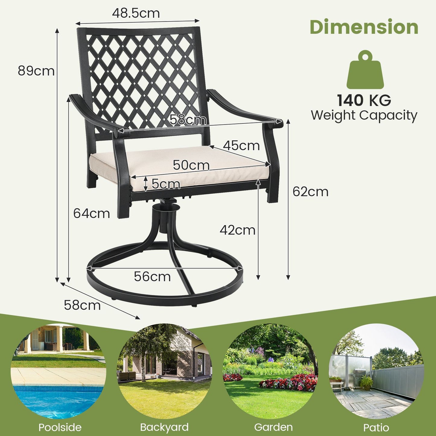 2 Pieces Outdoor Swivel Chair Patio Bistro Dining Chair Set with Soft Seat Cushion