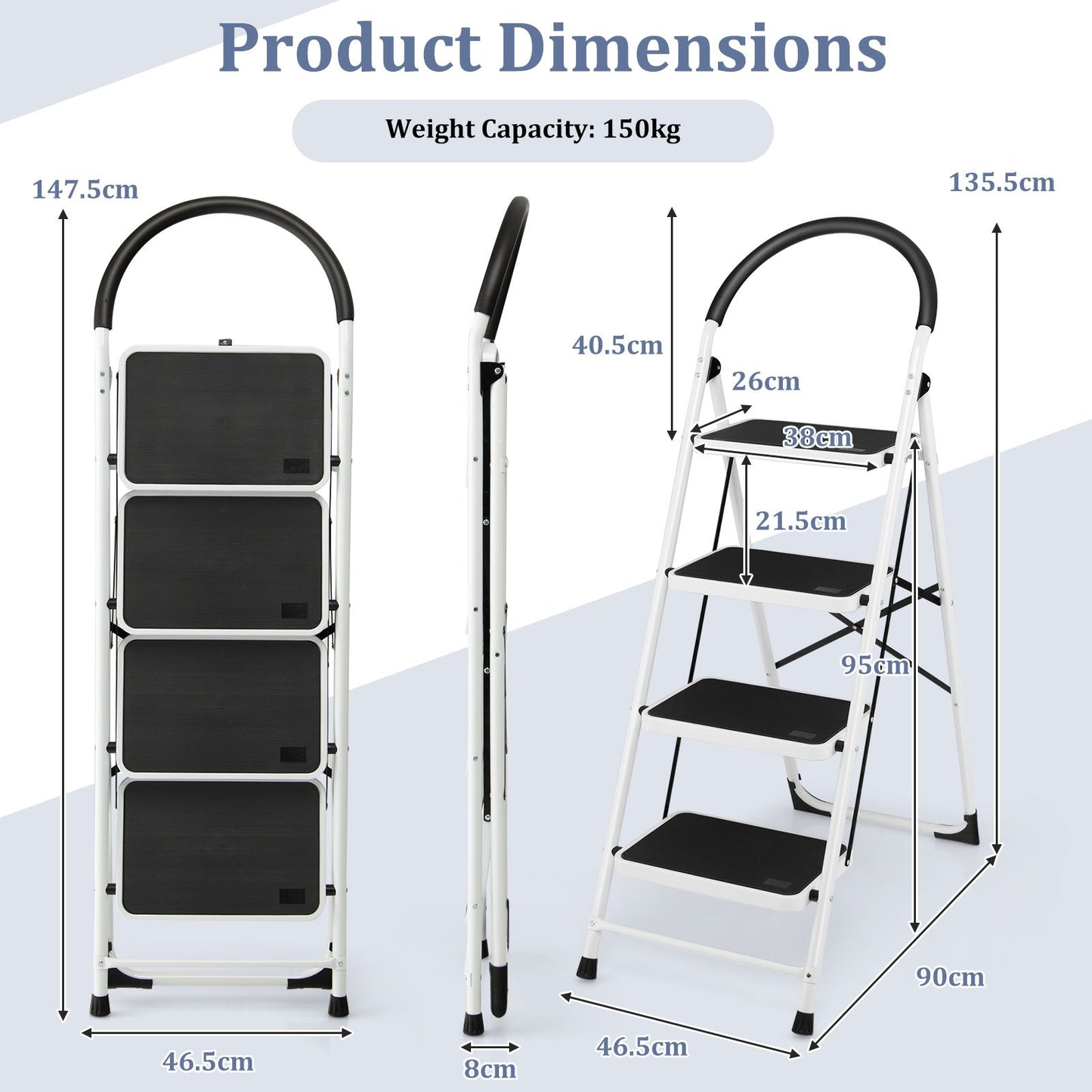 Folding anti Slip 4 Step Ladder with Extra Wide Platform
