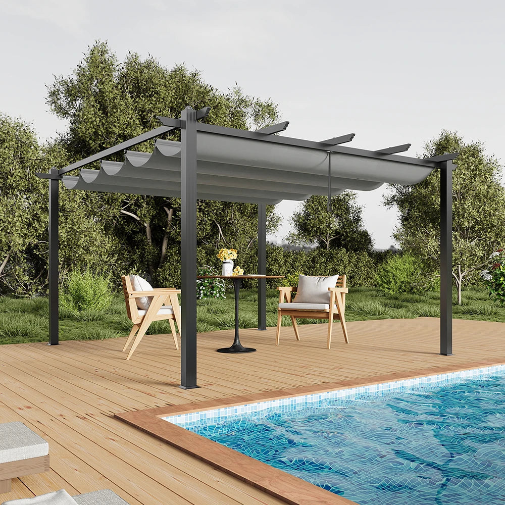 4x4m (12x12ft) Aluminum Pergola with Retractable Louvered Roof - Versatile Garden Gazebo Canopy and Carport