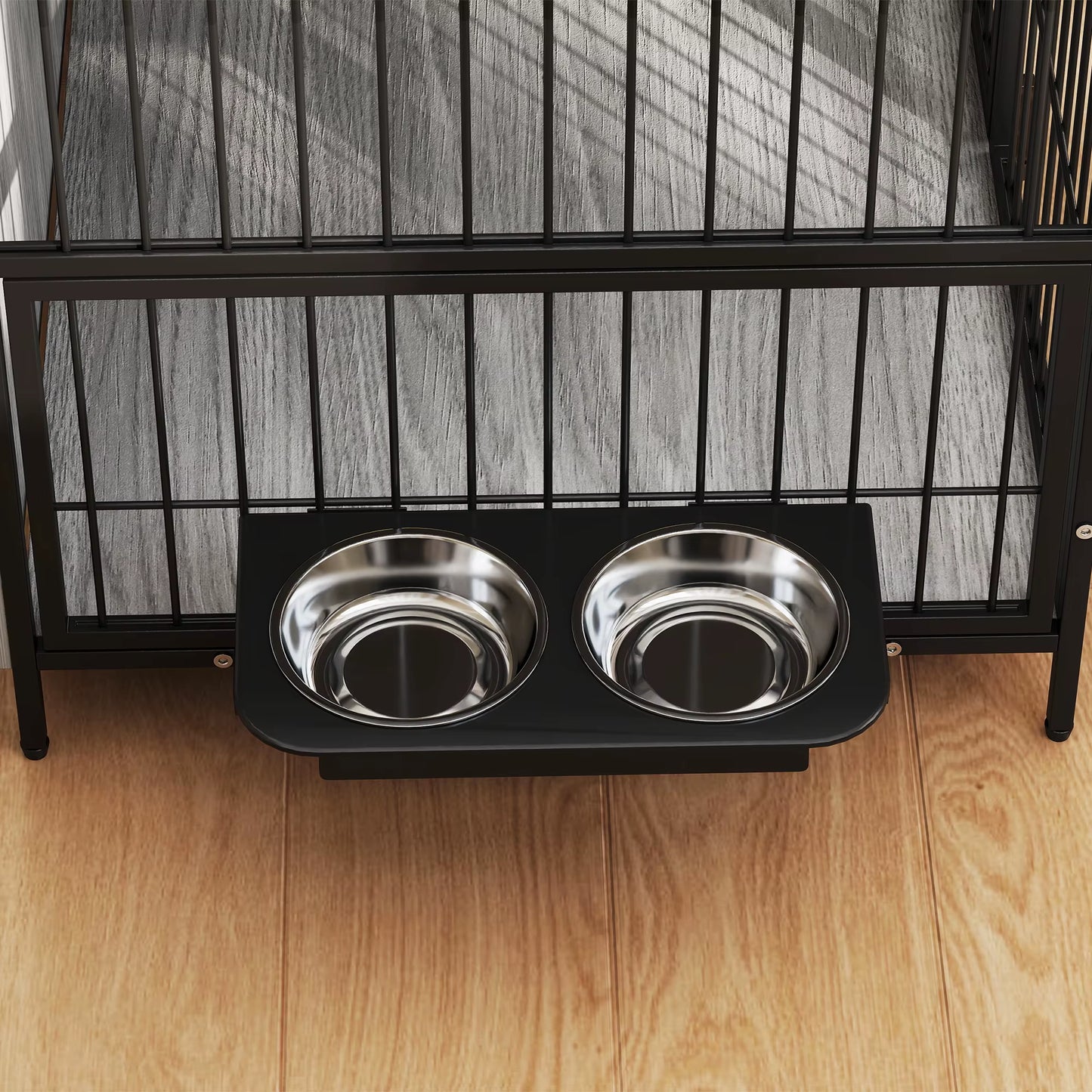 Dog Crate Furniture with Rotating Bowl Holder for Medium Dogs, Grey