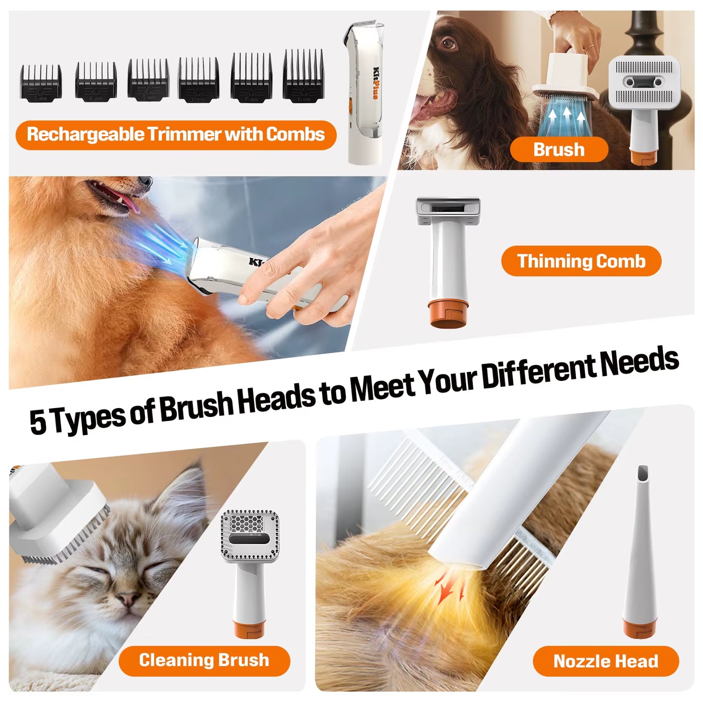 Ultimate Professional Dog Grooming Kit: Rechargeable Trimmer, Powerful 12000Pa Suction, 99% Hair Removal, 2L Vacuum, 11 Essential Tools