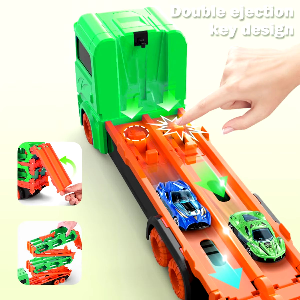 Expandable 1.65M Truck 6X Race Cars Toy for Boys Age 3+ Portable Transport Track Truck Vehicle Toy Set for Kids Gifts